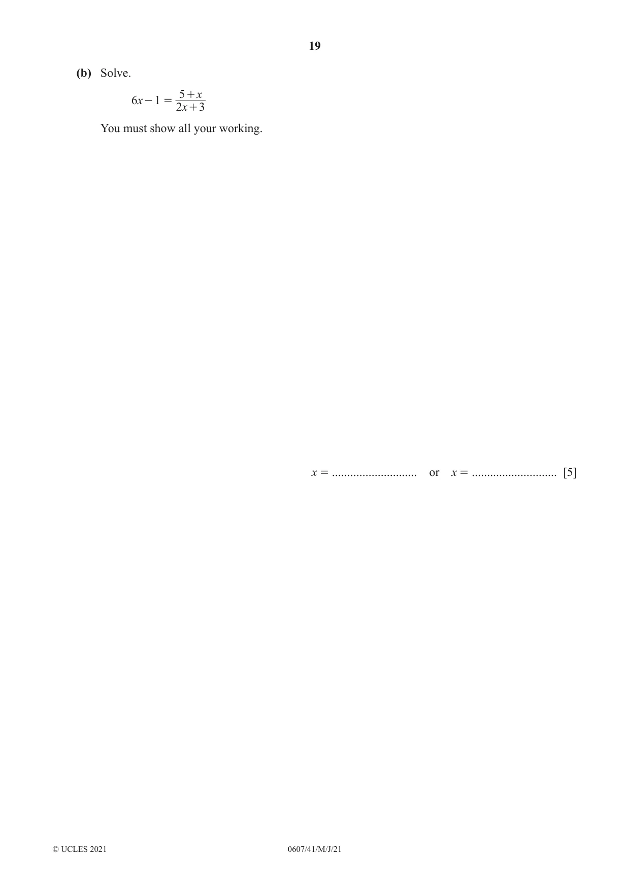 Cambridge IGCSE Mathematics - International 0607 2021 May/June Paper 4 · Variant 1 question paper, page 19 of 20