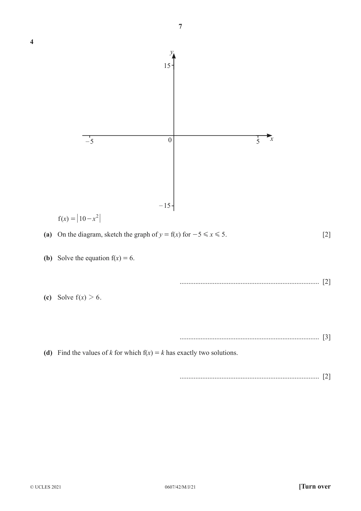 Cambridge IGCSE Mathematics - International 0607 2021 May/June Paper 4 · Variant 2 question paper, page 7 of 24
