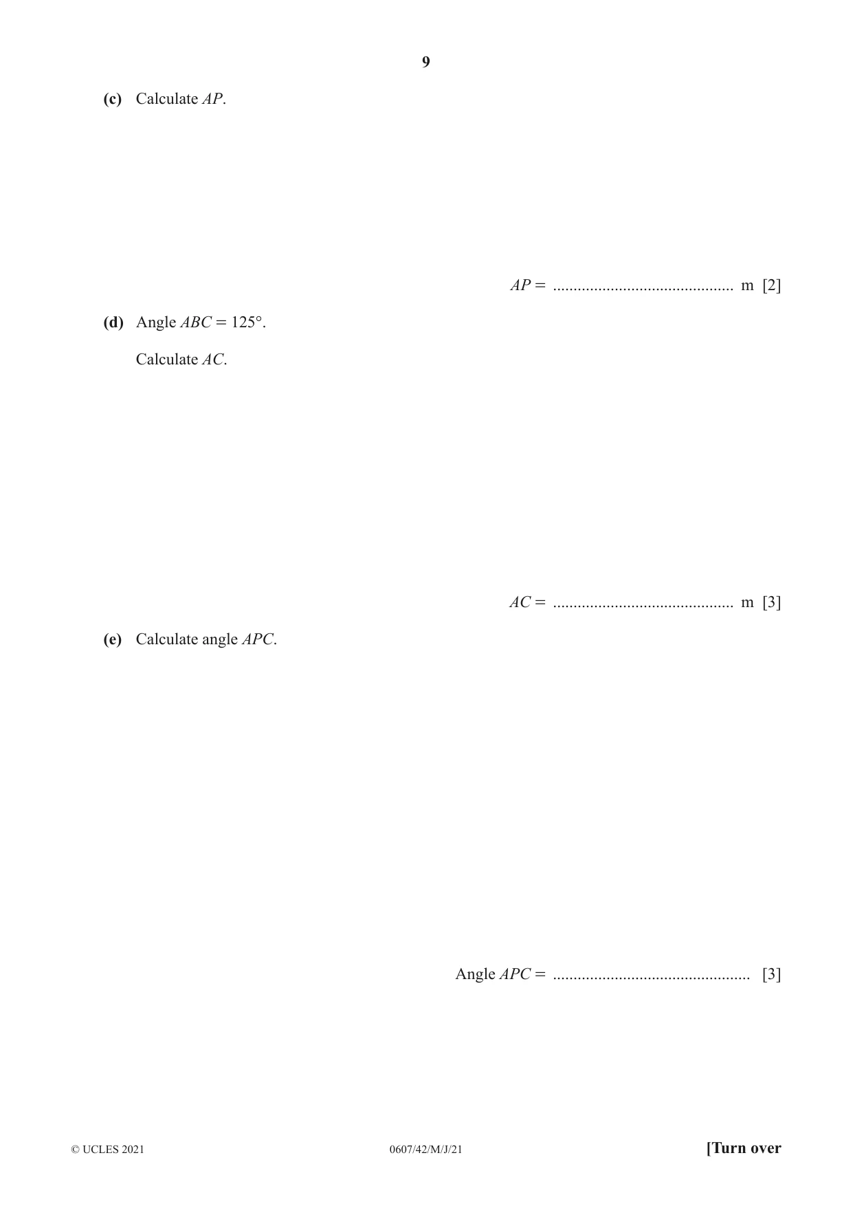 Cambridge IGCSE Mathematics - International 0607 2021 May/June Paper 4 · Variant 2 question paper, page 9 of 24