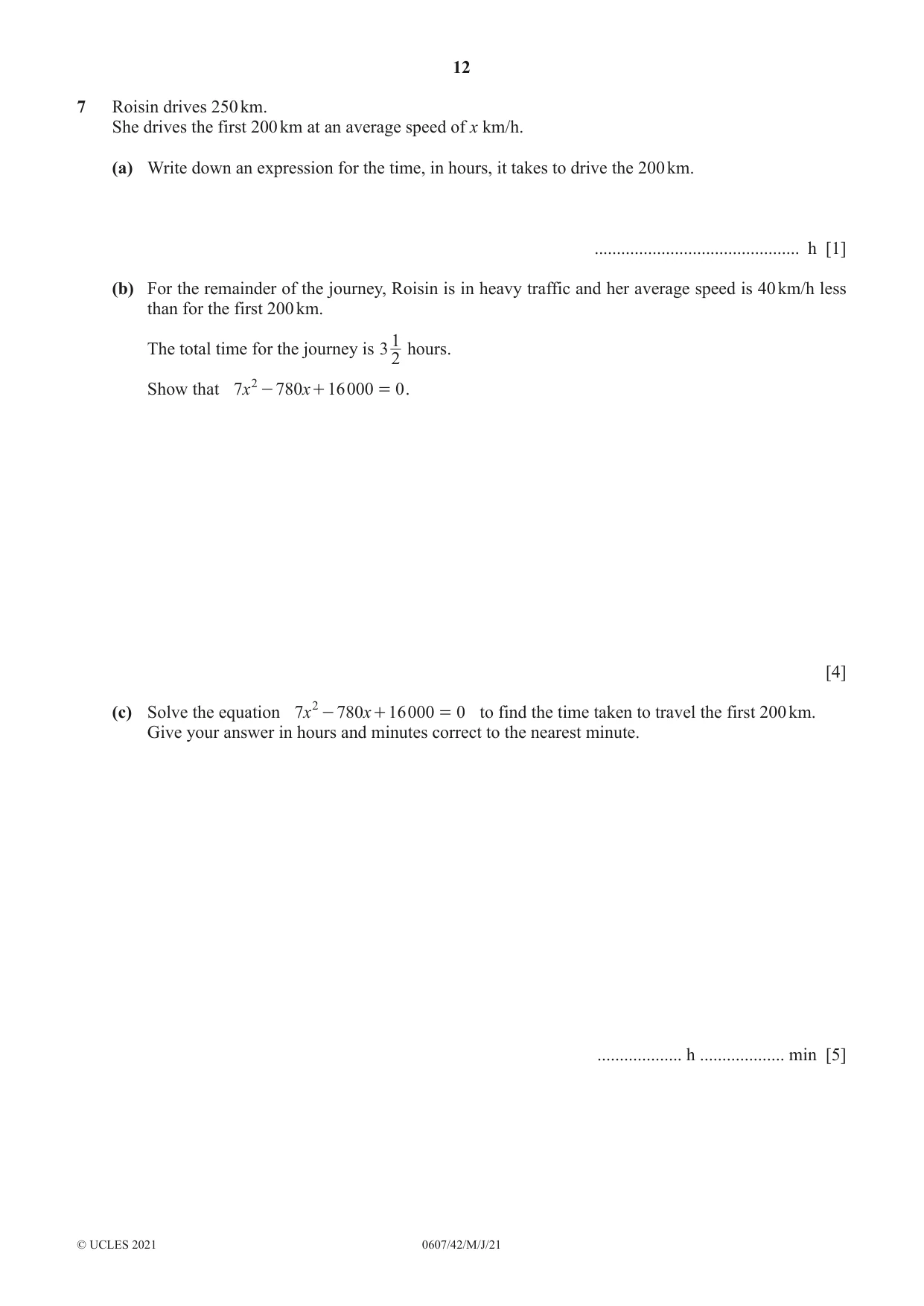 Cambridge IGCSE Mathematics - International 0607 2021 May/June Paper 4 · Variant 2 question paper, page 12 of 24