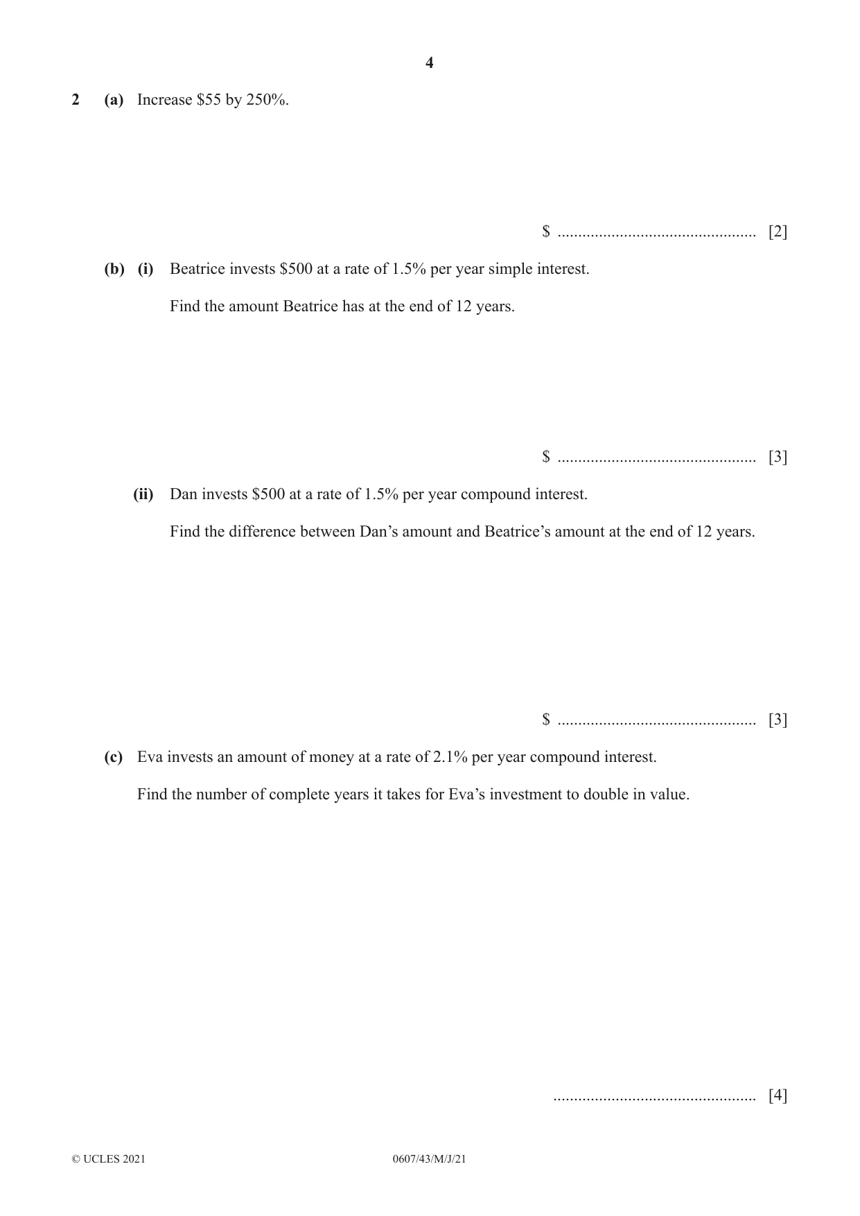 Cambridge IGCSE Mathematics - International 0607 2021 May/June Paper 4 · Variant 3 question paper, page 4 of 20
