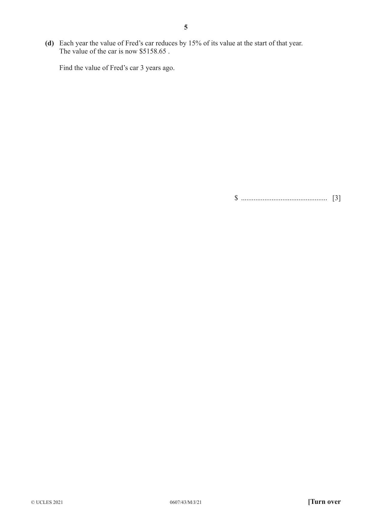 Cambridge IGCSE Mathematics - International 0607 2021 May/June Paper 4 · Variant 3 question paper, page 5 of 20
