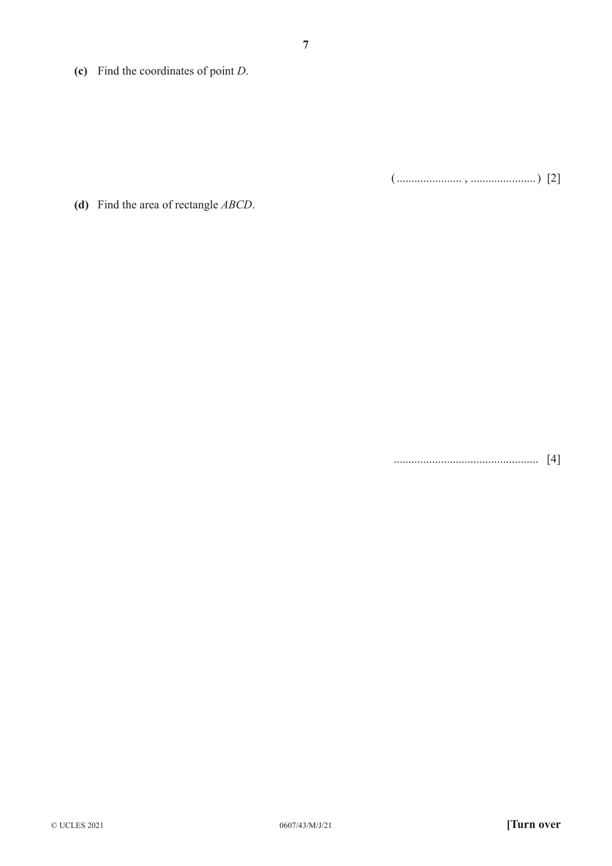 Cambridge IGCSE Mathematics - International 0607 2021 May/June Paper 4 · Variant 3 question paper, page 7 of 20