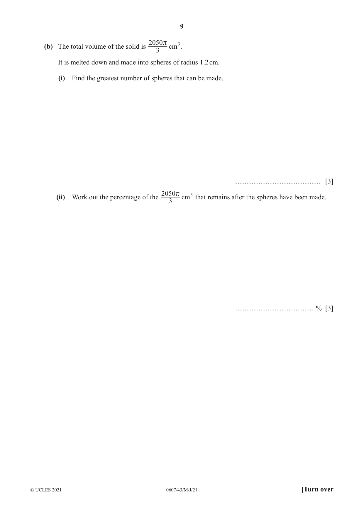 Cambridge IGCSE Mathematics - International 0607 2021 May/June Paper 4 · Variant 3 question paper, page 9 of 20