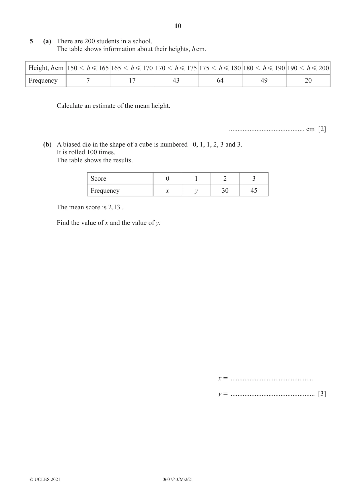 Cambridge IGCSE Mathematics - International 0607 2021 May/June Paper 4 · Variant 3 question paper, page 10 of 20