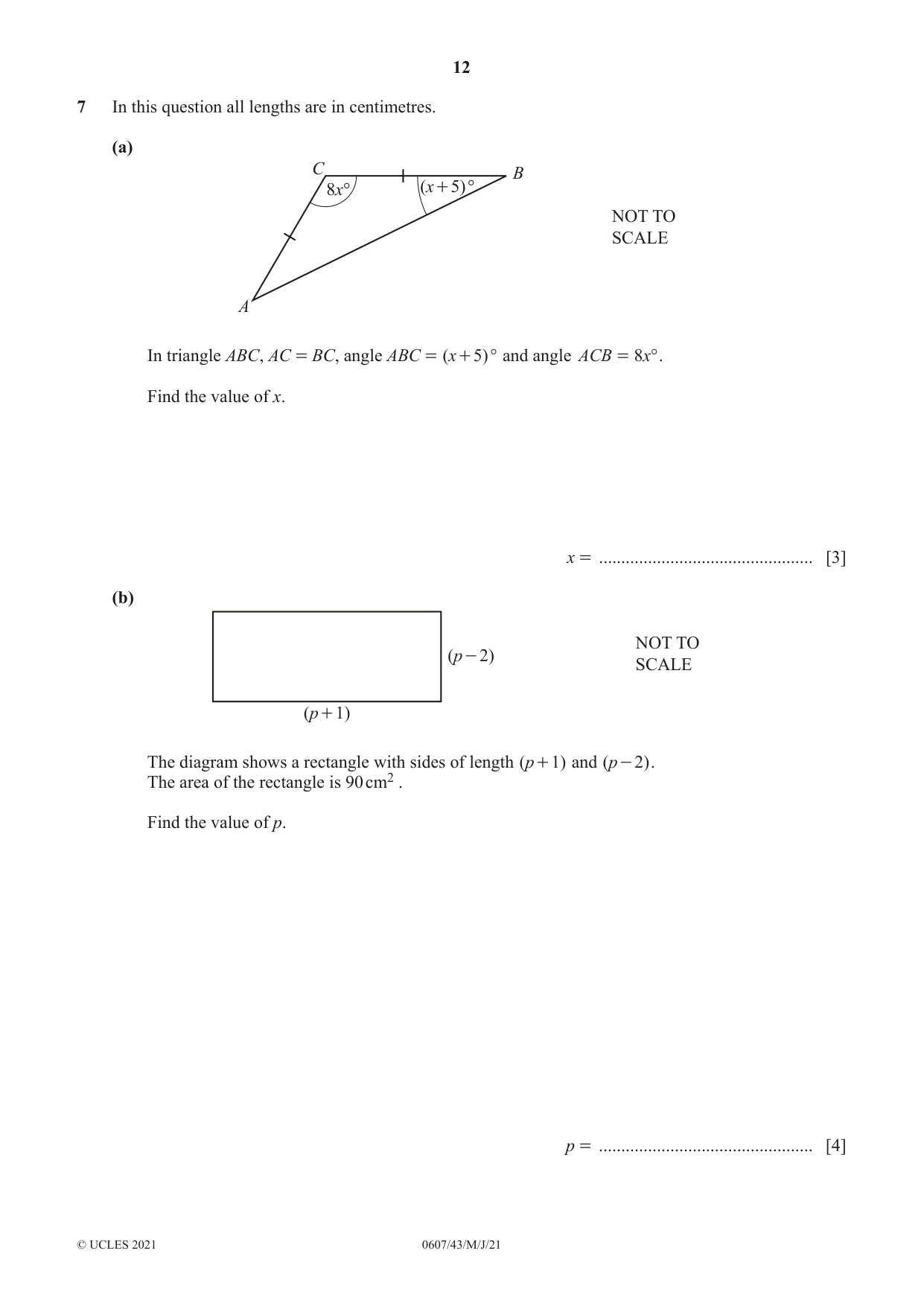 Cambridge IGCSE Mathematics - International 0607 2021 May/June Paper 4 · Variant 3 question paper, page 12 of 20