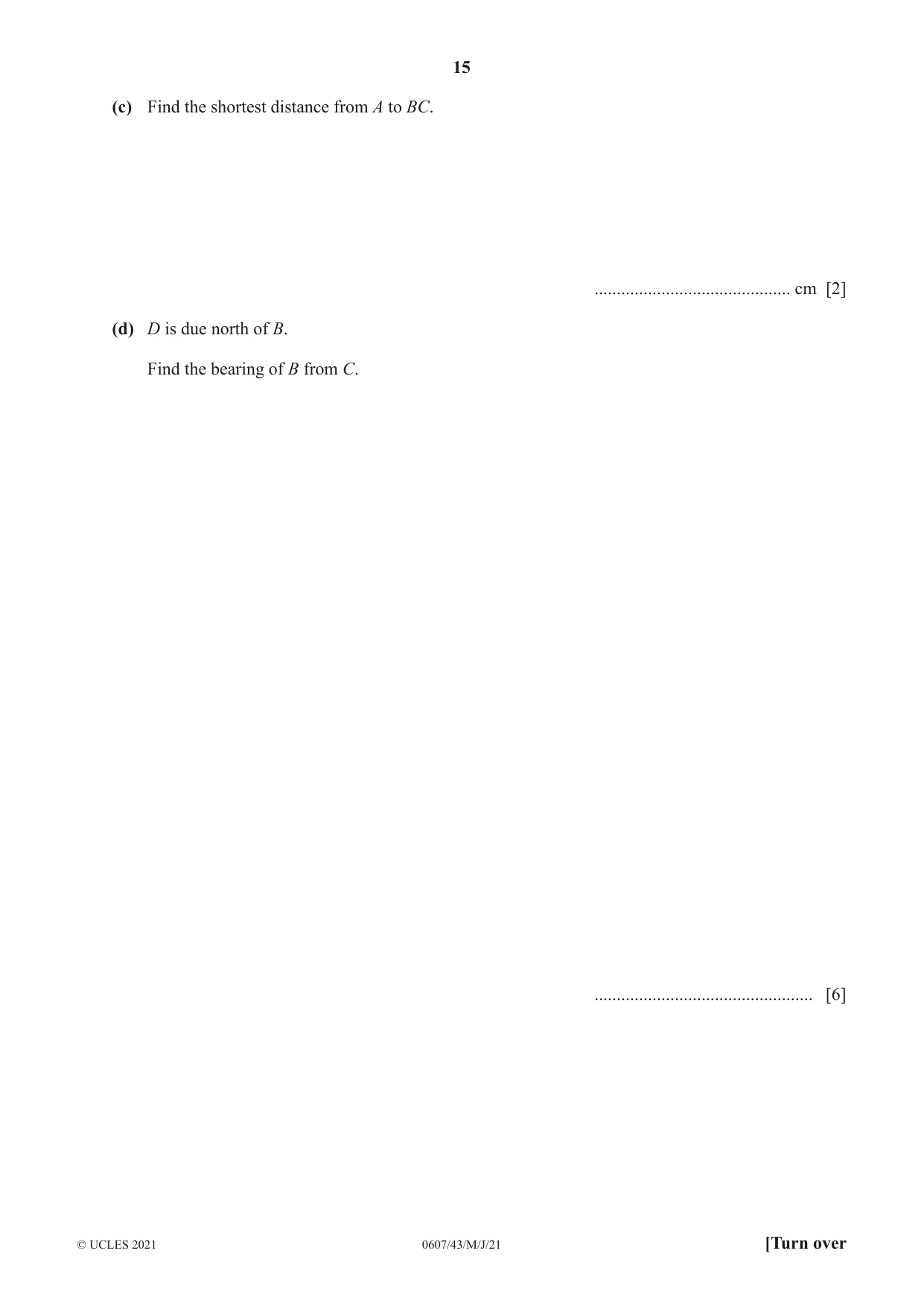 Cambridge IGCSE Mathematics - International 0607 2021 May/June Paper 4 · Variant 3 question paper, page 15 of 20