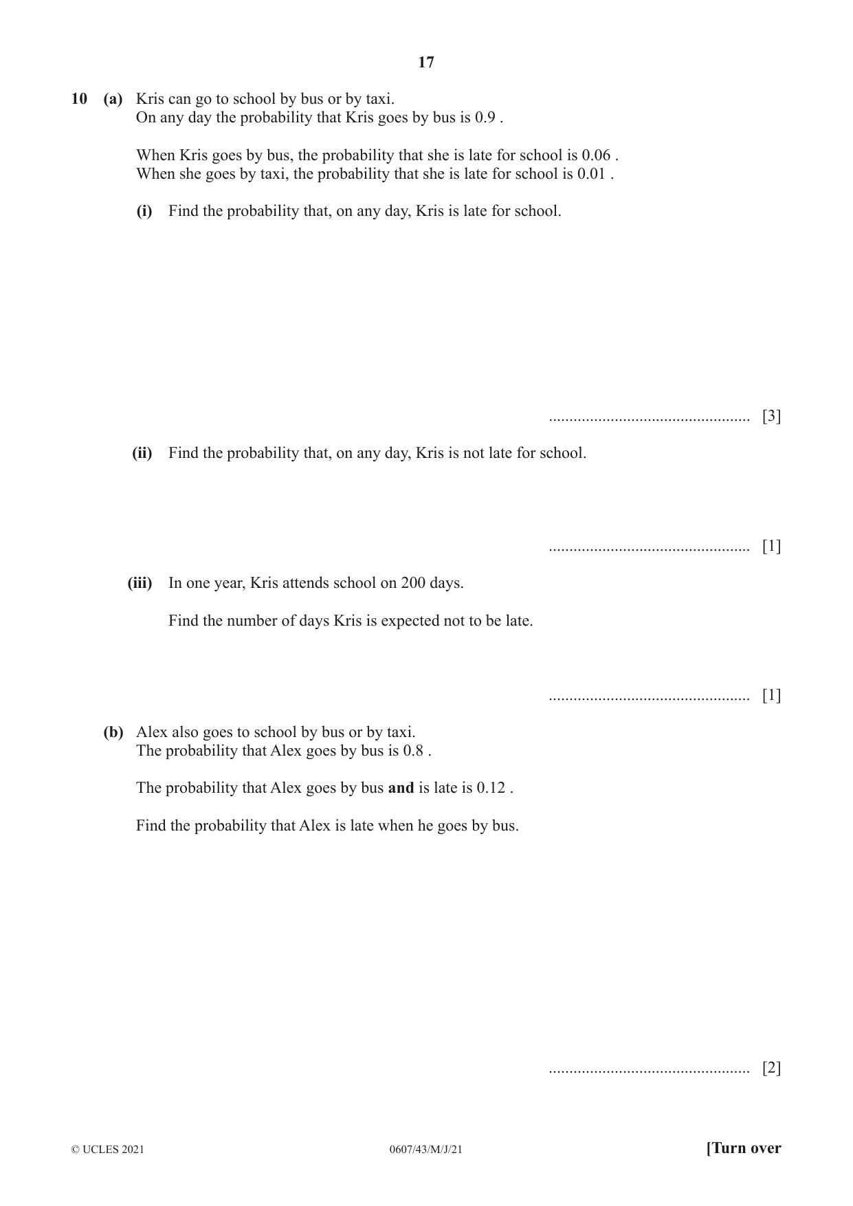 Cambridge IGCSE Mathematics - International 0607 2021 May/June Paper 4 · Variant 3 question paper, page 17 of 20