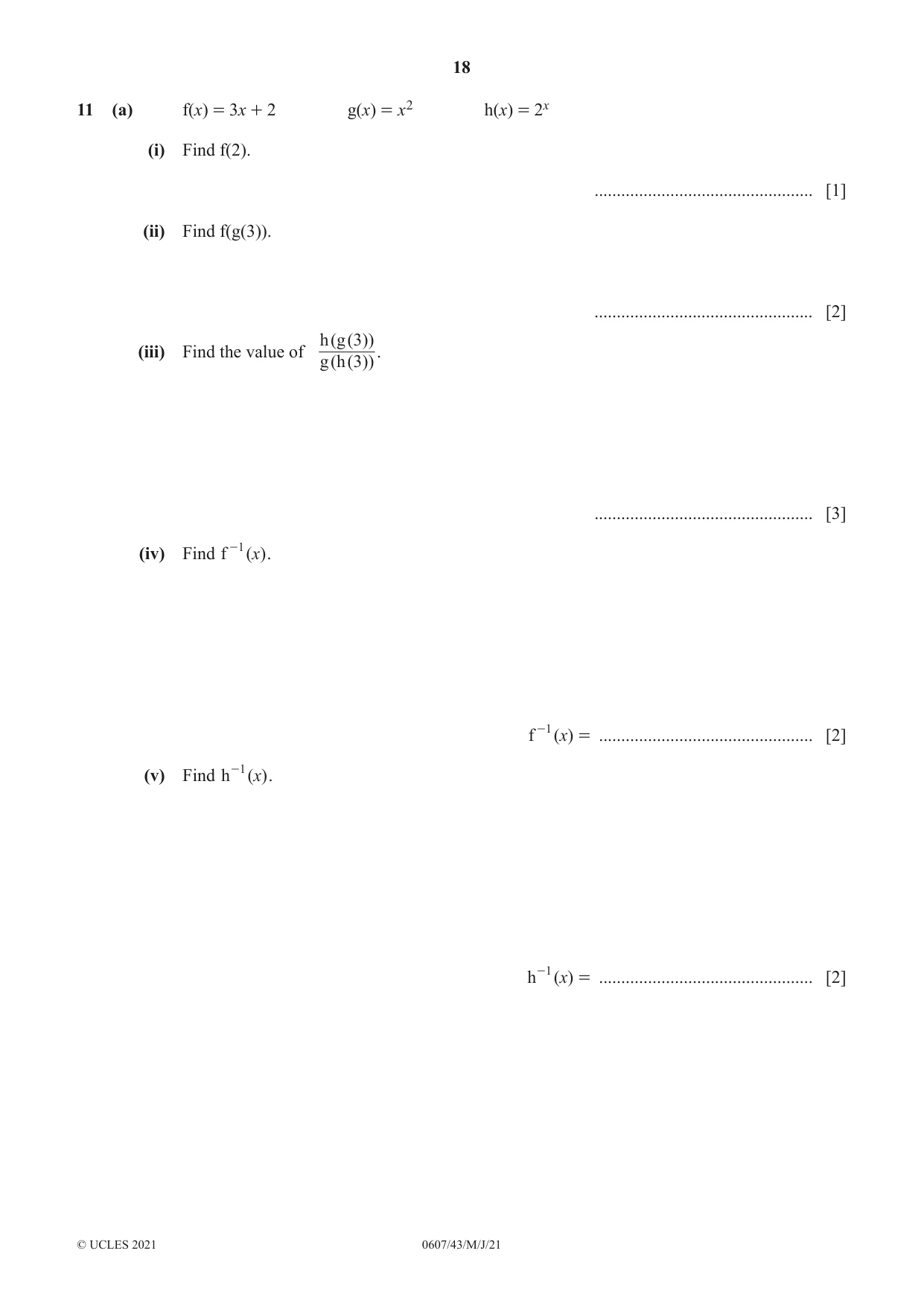 Cambridge IGCSE Mathematics - International 0607 2021 May/June Paper 4 · Variant 3 question paper, page 18 of 20