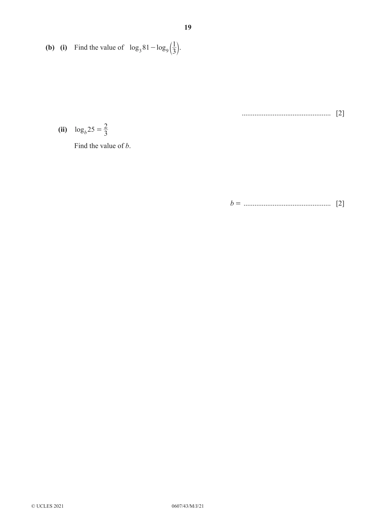 Cambridge IGCSE Mathematics - International 0607 2021 May/June Paper 4 · Variant 3 question paper, page 19 of 20