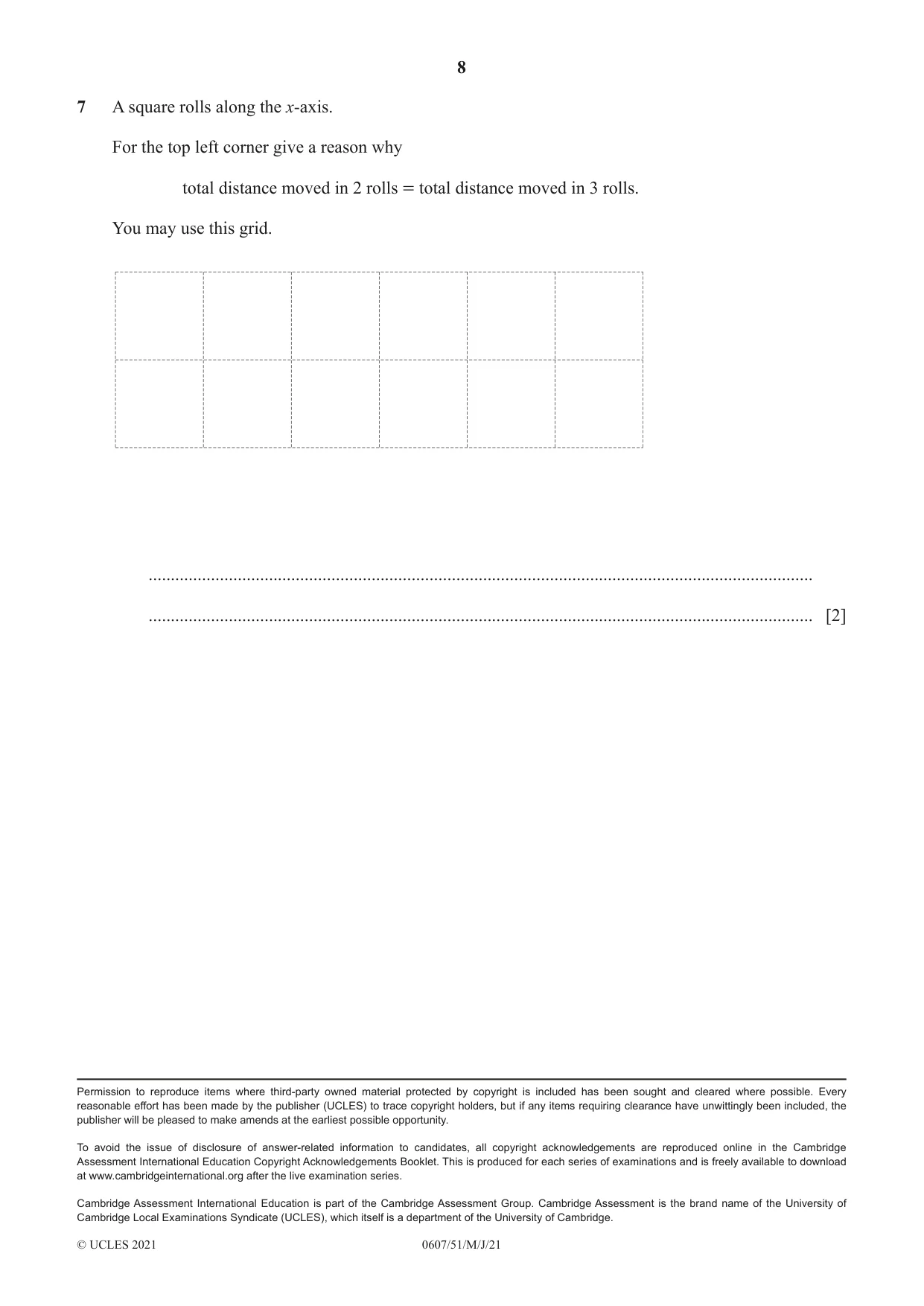 Cambridge IGCSE Mathematics - International 0607 2021 May/June Paper 5 · Variant 1 question paper, page 8 of 8