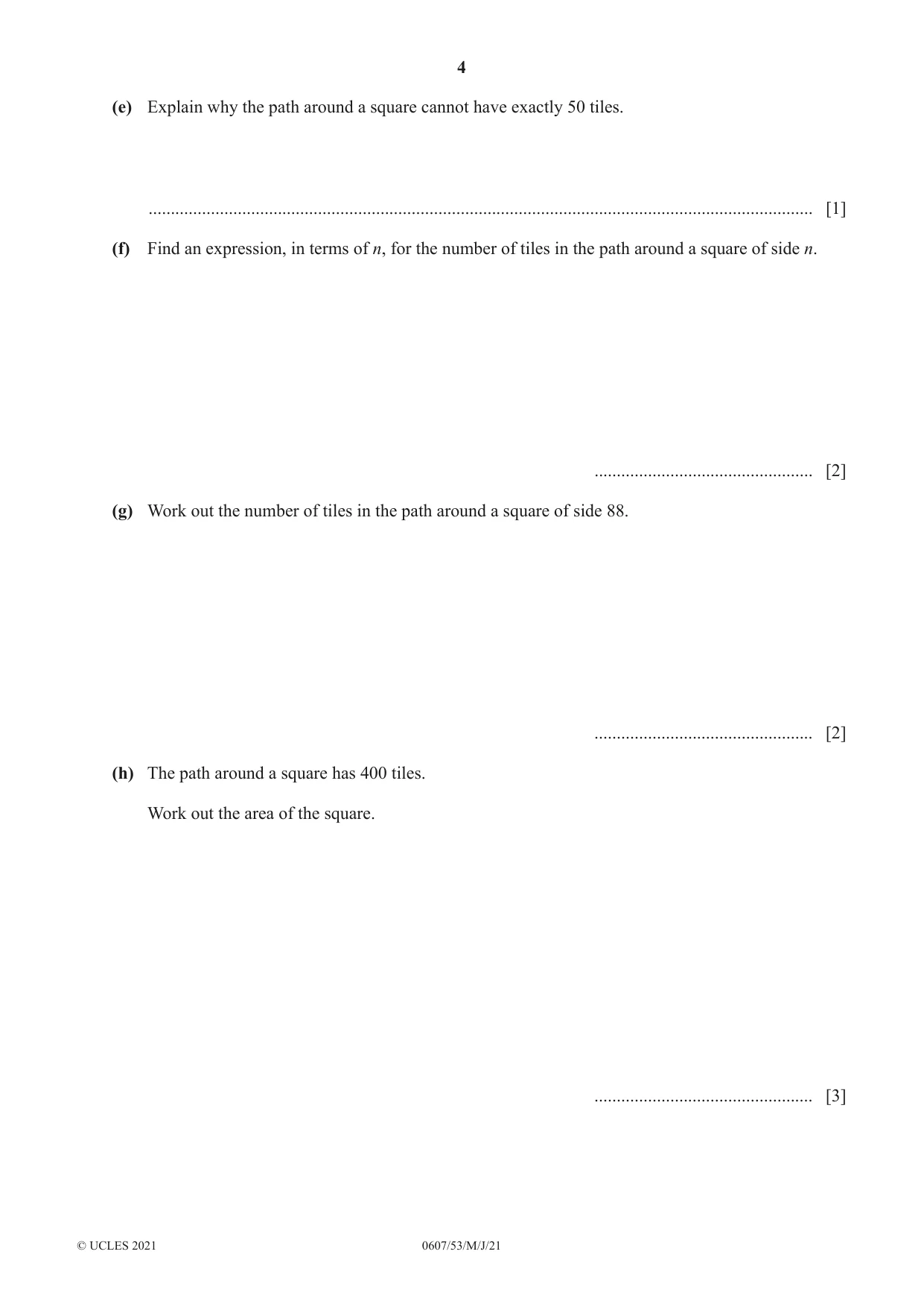 Cambridge IGCSE Mathematics - International 0607 2021 May/June Paper 5 · Variant 3 question paper, page 4 of 8