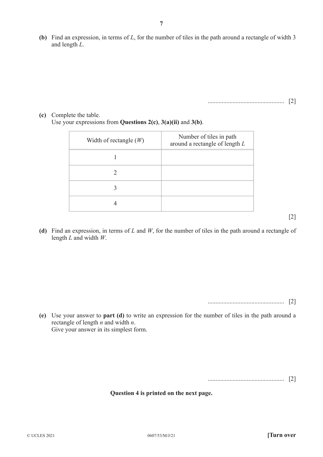 Cambridge IGCSE Mathematics - International 0607 2021 May/June Paper 5 · Variant 3 question paper, page 7 of 8