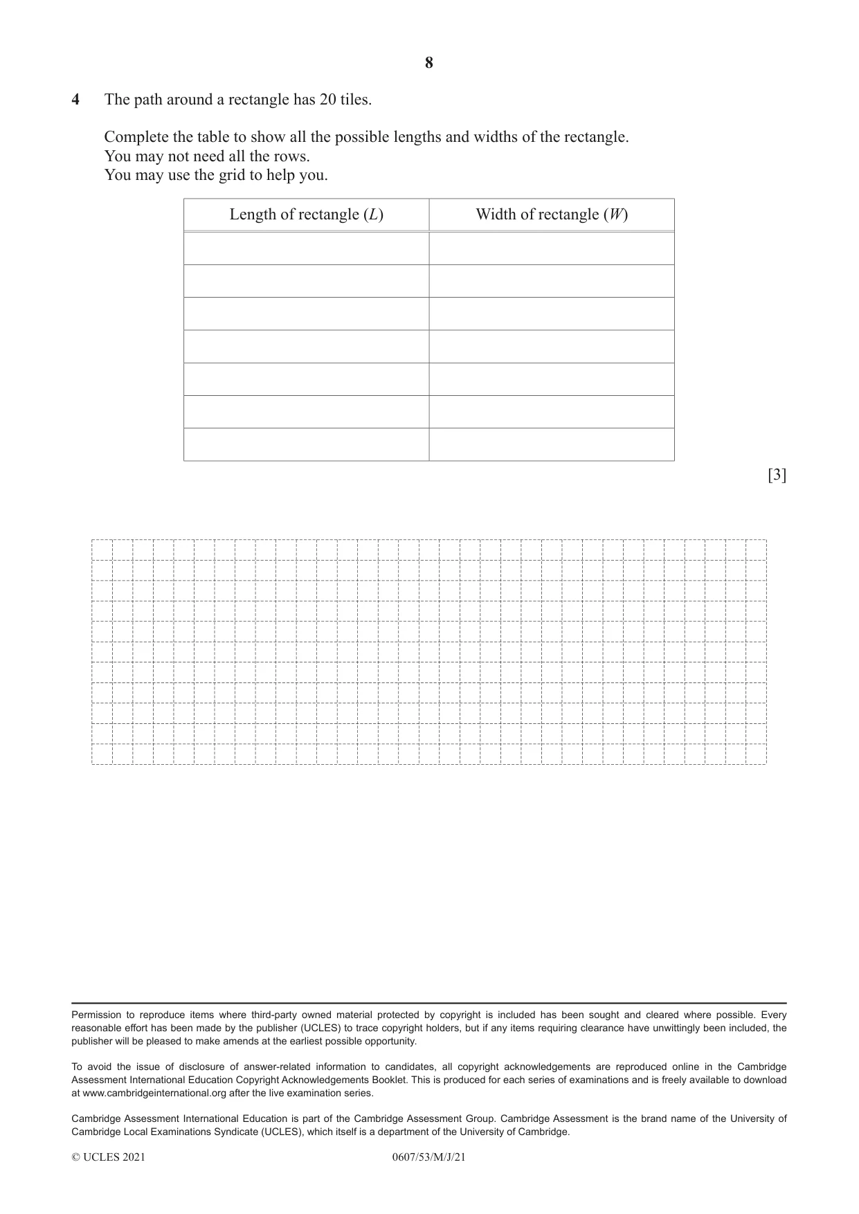 Cambridge IGCSE Mathematics - International 0607 2021 May/June Paper 5 · Variant 3 question paper, page 8 of 8
