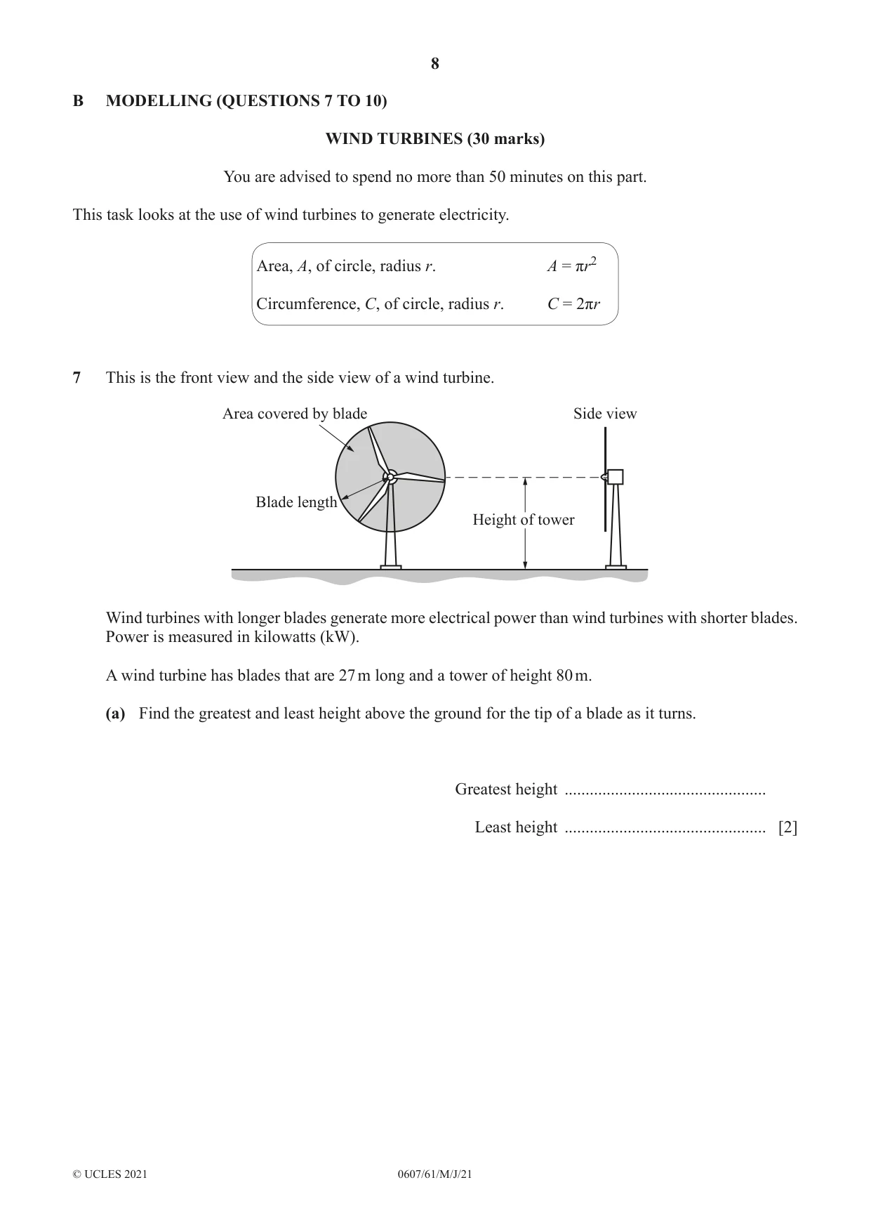 Cambridge IGCSE Mathematics - International 0607 2021 May/June Paper 6 · Variant 1 question paper, page 8 of 16