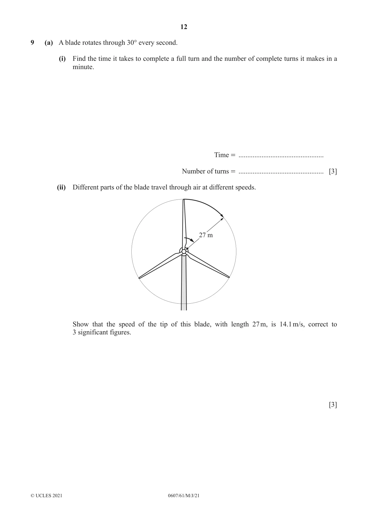 Cambridge IGCSE Mathematics - International 0607 2021 May/June Paper 6 · Variant 1 question paper, page 12 of 16