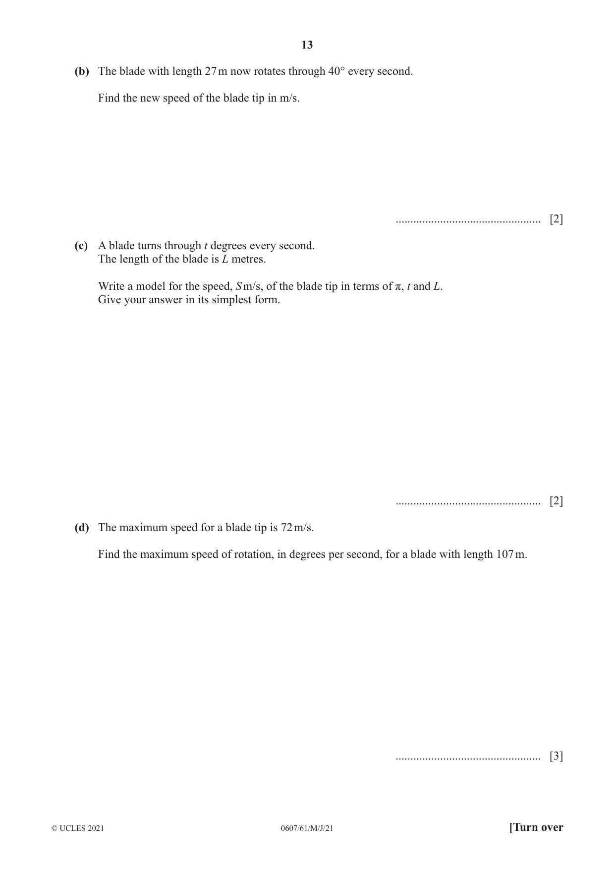 Cambridge IGCSE Mathematics - International 0607 2021 May/June Paper 6 · Variant 1 question paper, page 13 of 16