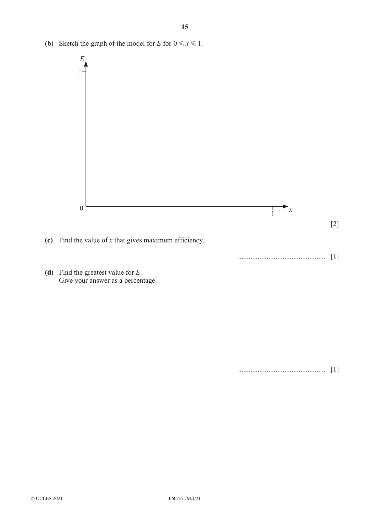 Cambridge IGCSE Mathematics - International 0607 2021 May/June Paper 6 · Variant 1 question paper, page 15 of 16