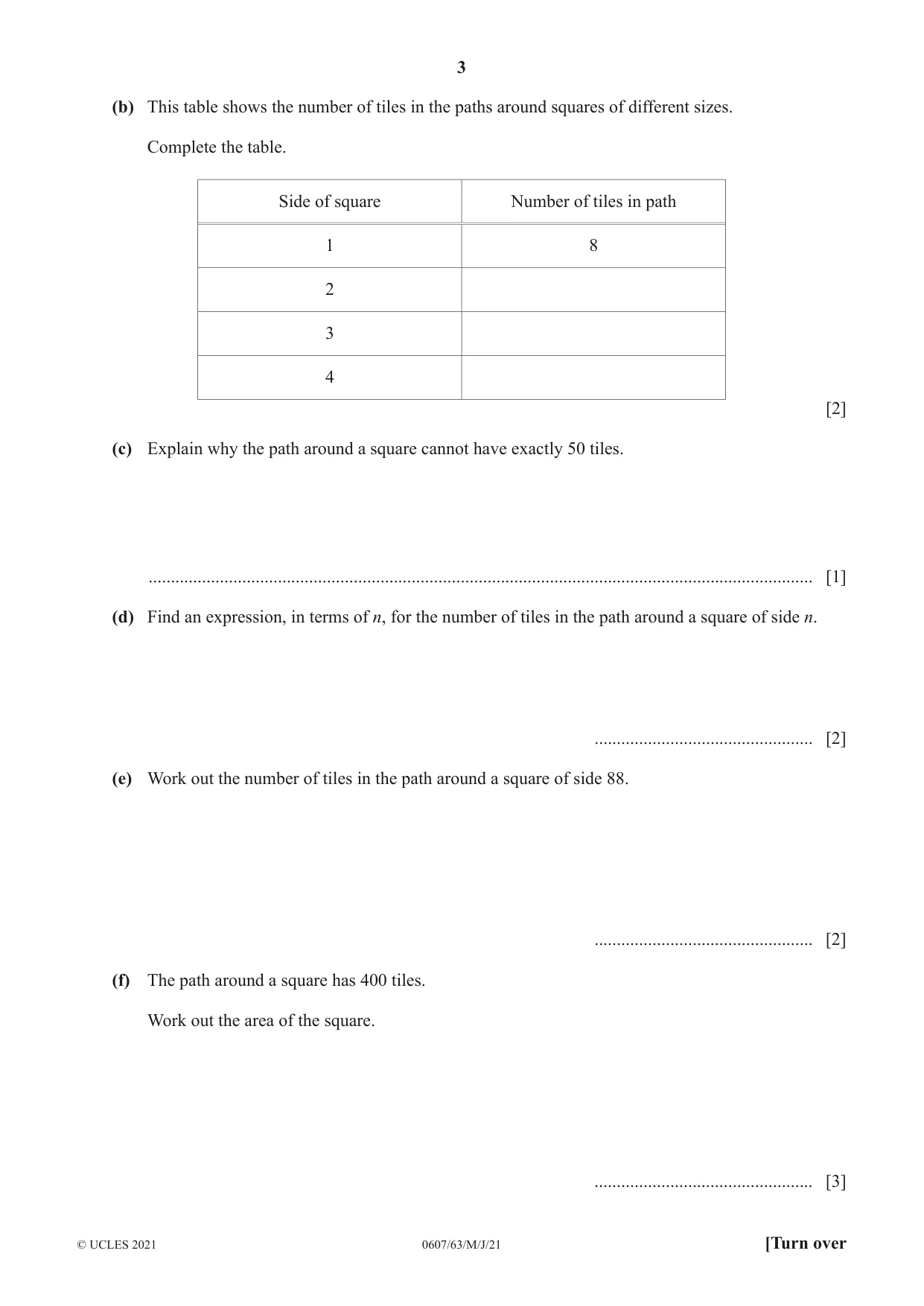 Cambridge IGCSE Mathematics - International 0607 2021 May/June Paper 6 · Variant 3 question paper, page 3 of 12