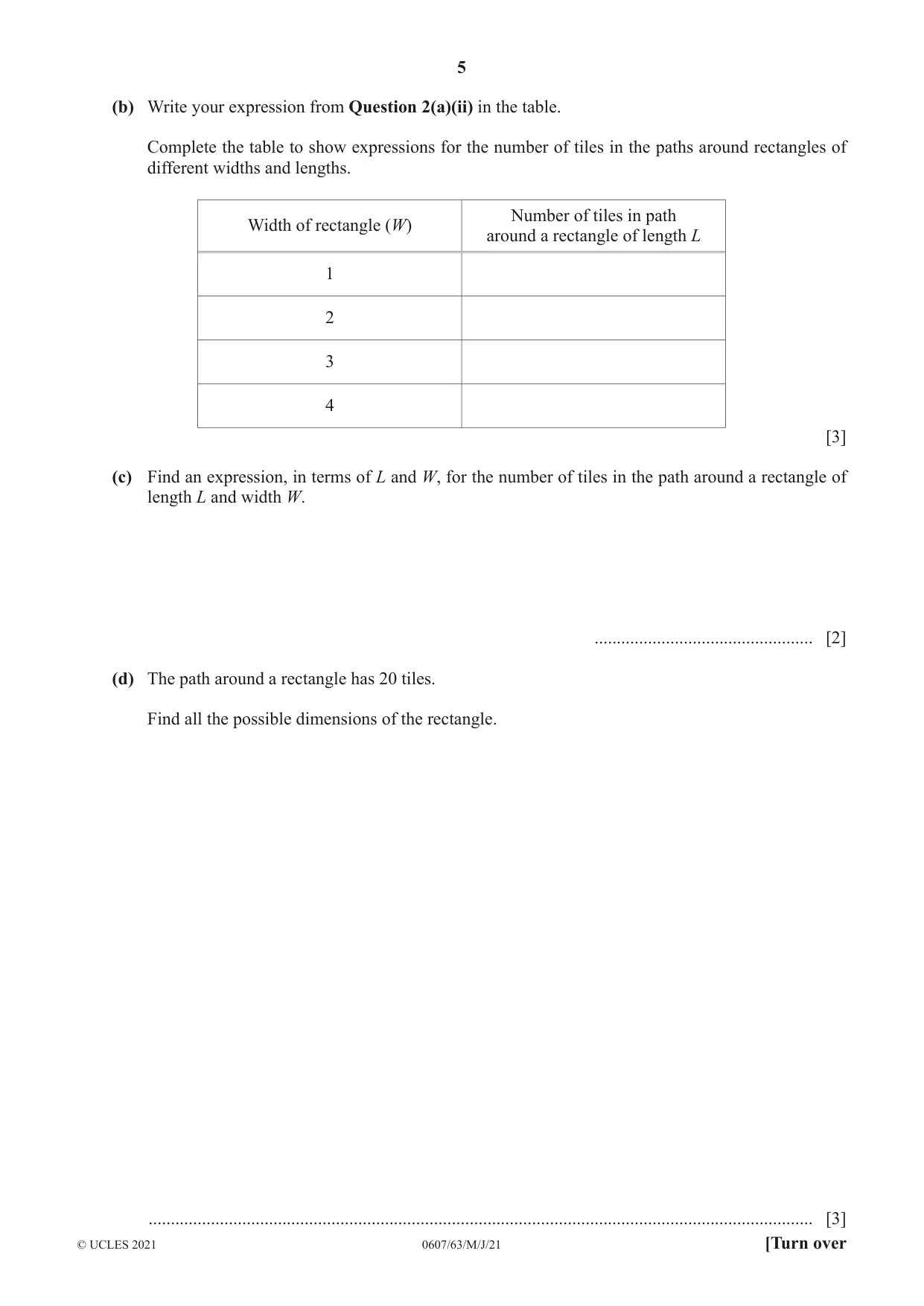 Cambridge IGCSE Mathematics - International 0607 2021 May/June Paper 6 · Variant 3 question paper, page 5 of 12