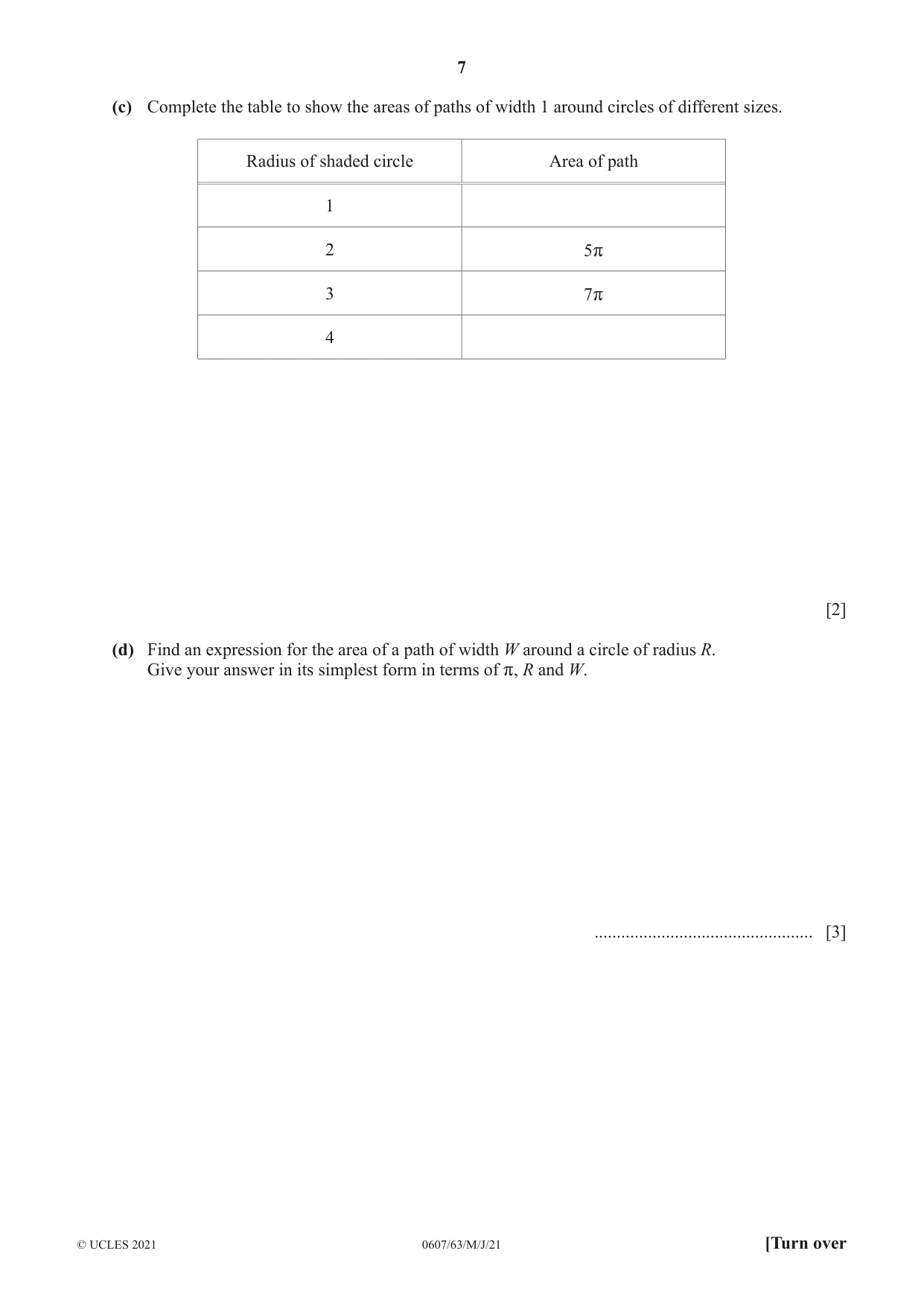 Cambridge IGCSE Mathematics - International 0607 2021 May/June Paper 6 · Variant 3 question paper, page 7 of 12
