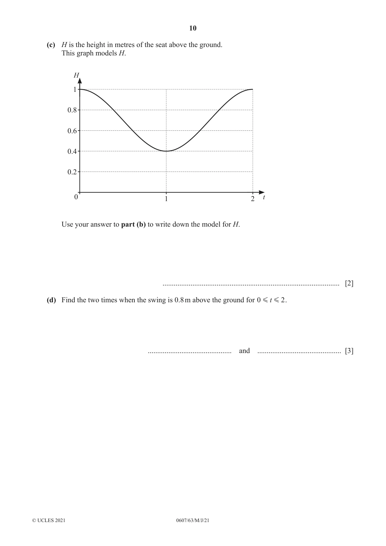 Cambridge IGCSE Mathematics - International 0607 2021 May/June Paper 6 · Variant 3 question paper, page 10 of 12