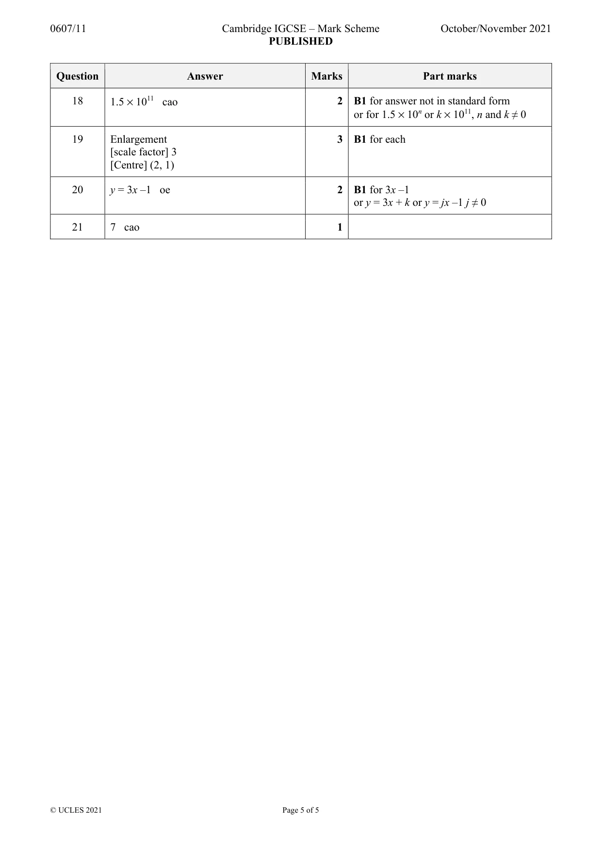 Mark scheme, page 5 of 5