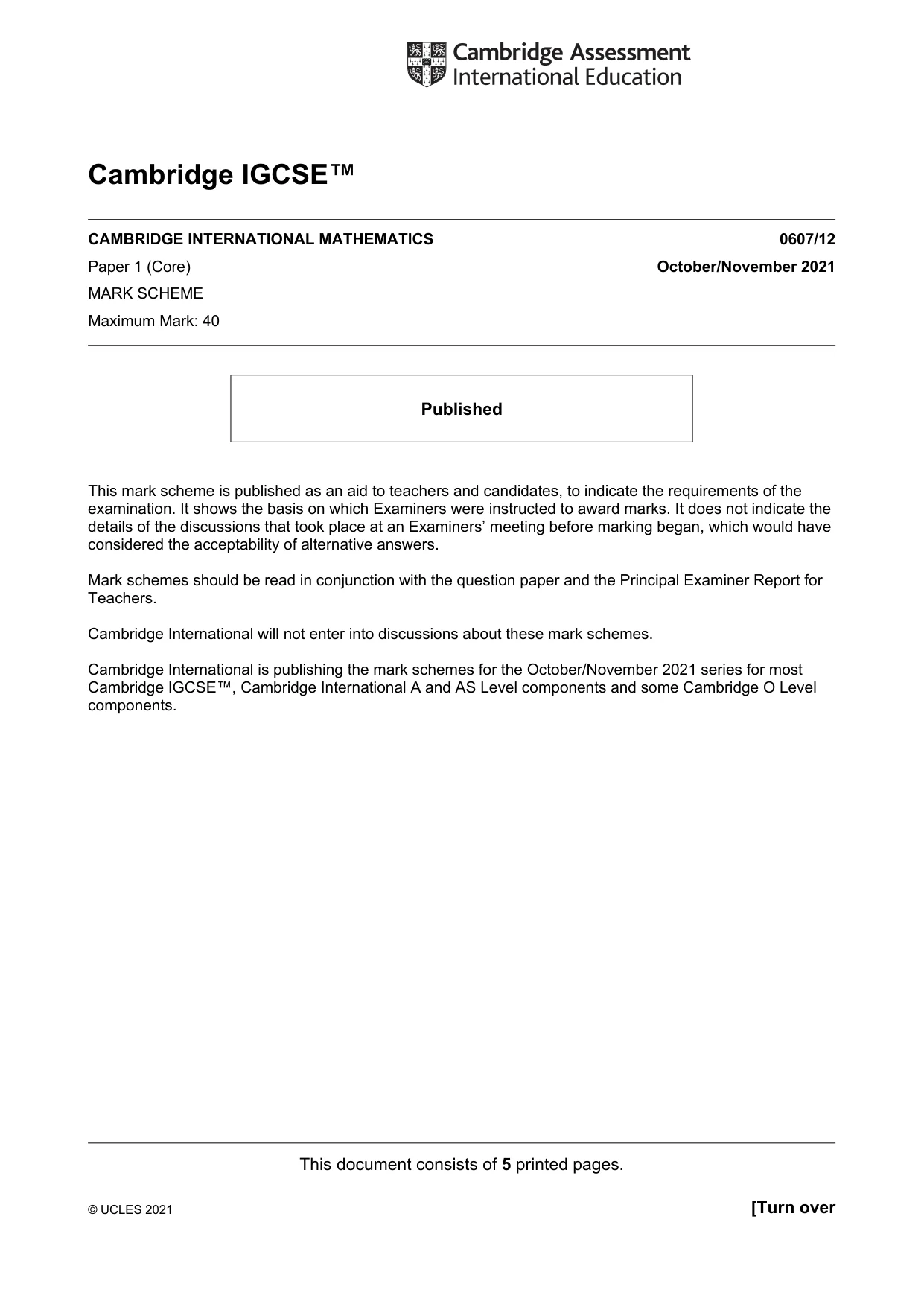 Mark scheme, page 1 of 5