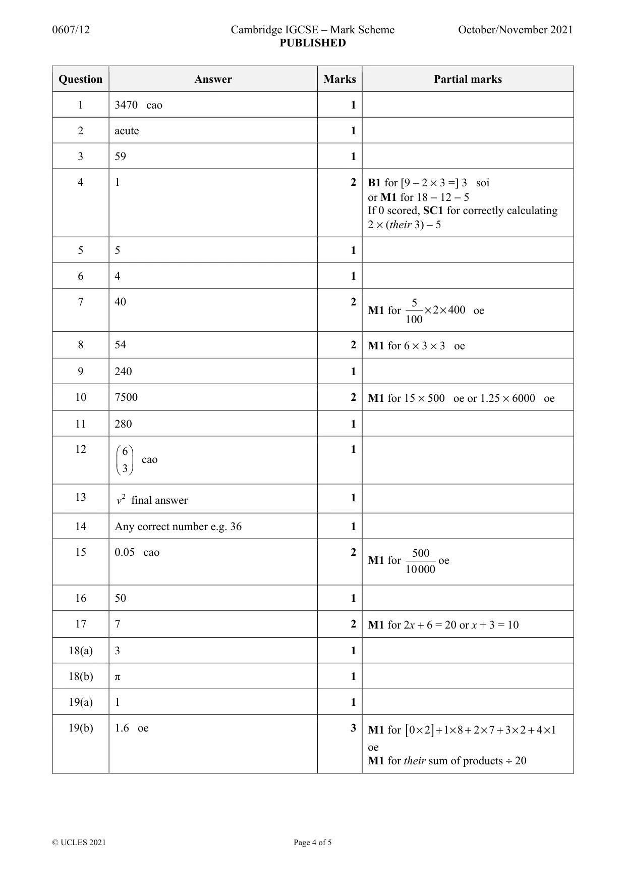Mark scheme, page 4 of 5