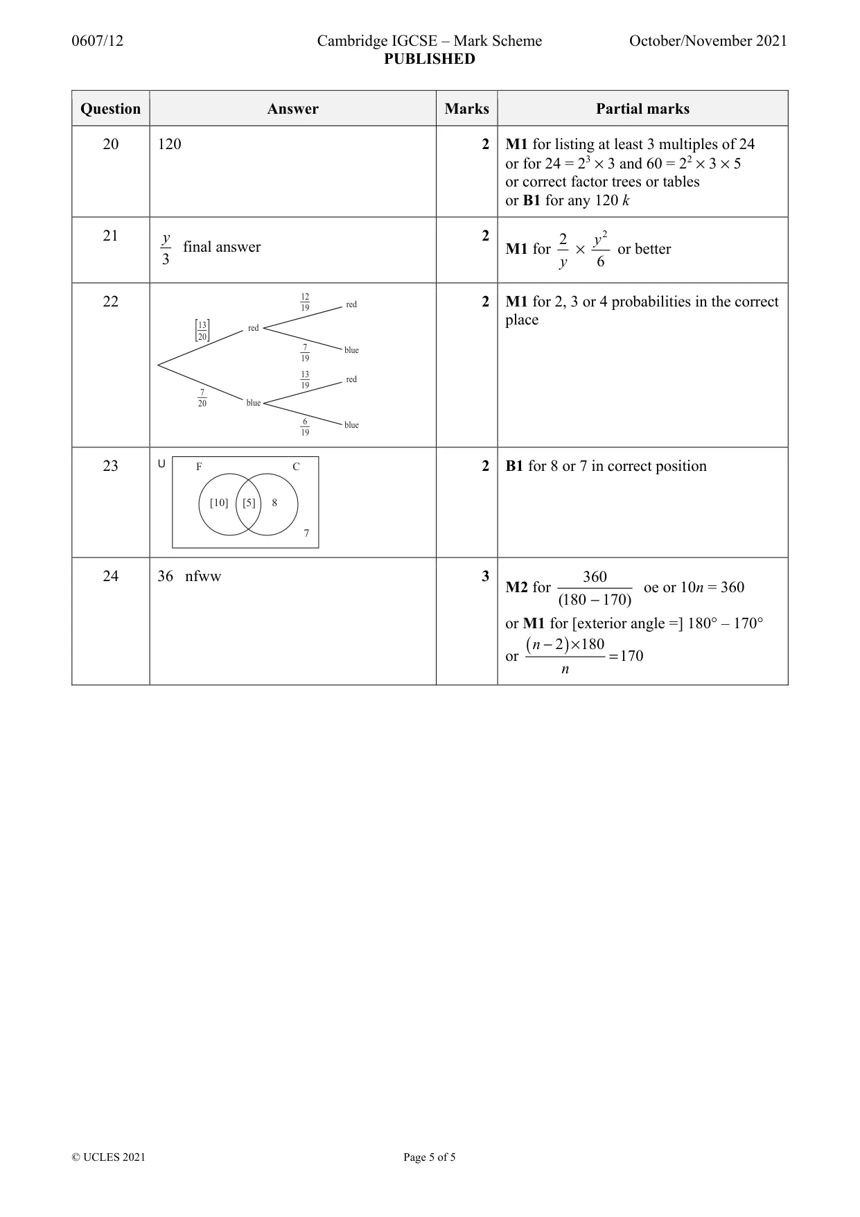 Mark scheme, page 5 of 5