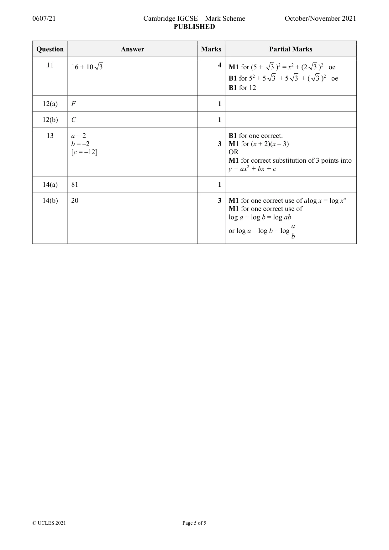 Mark scheme, page 5 of 5