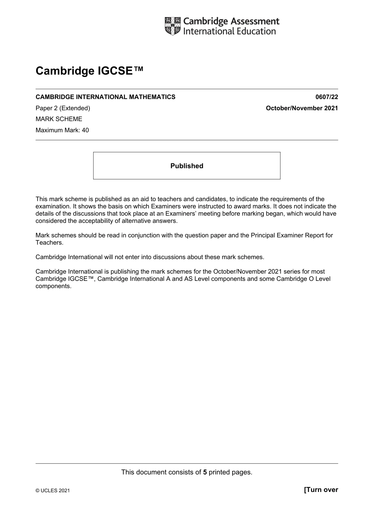 Mark scheme, page 1 of 5
