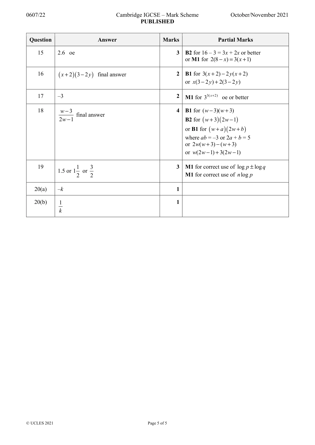 Mark scheme, page 5 of 5