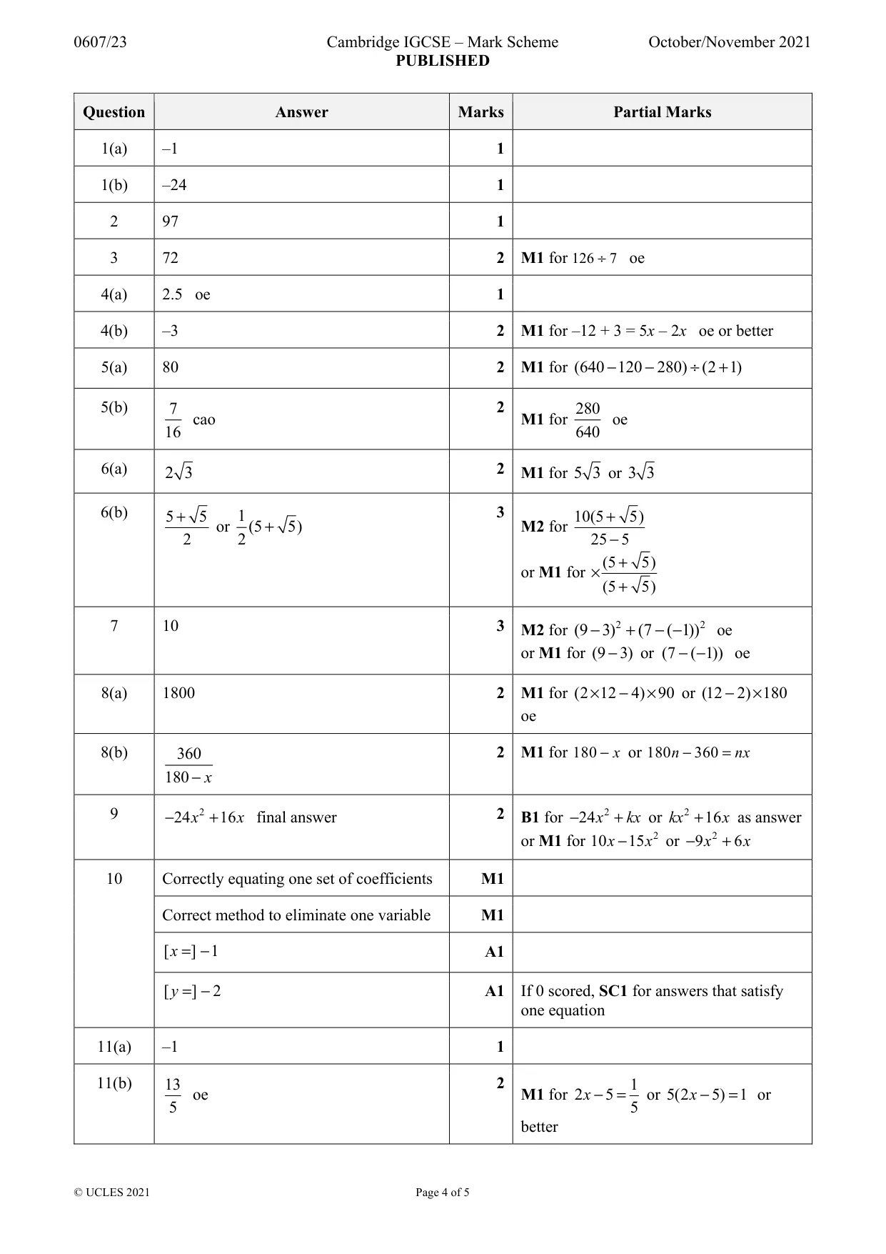 Mark scheme, page 4 of 5