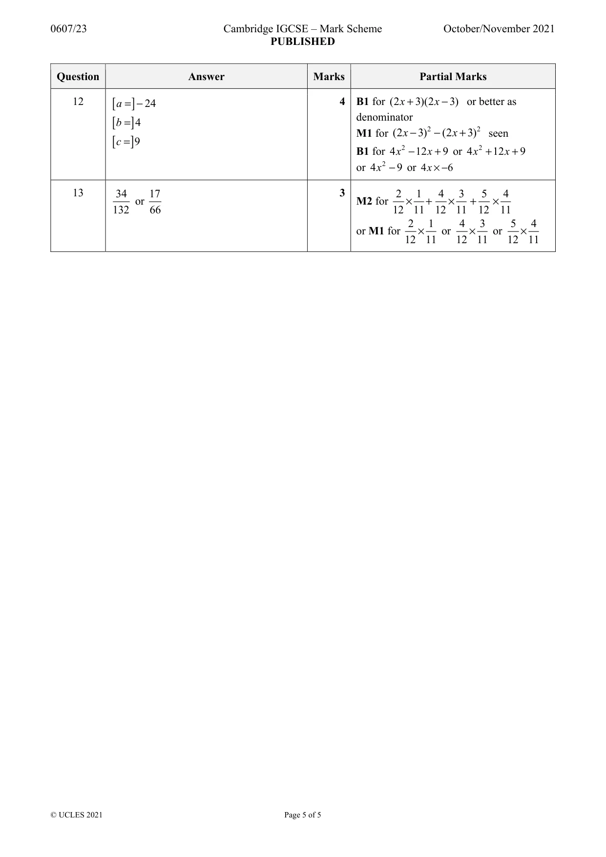 Mark scheme, page 5 of 5