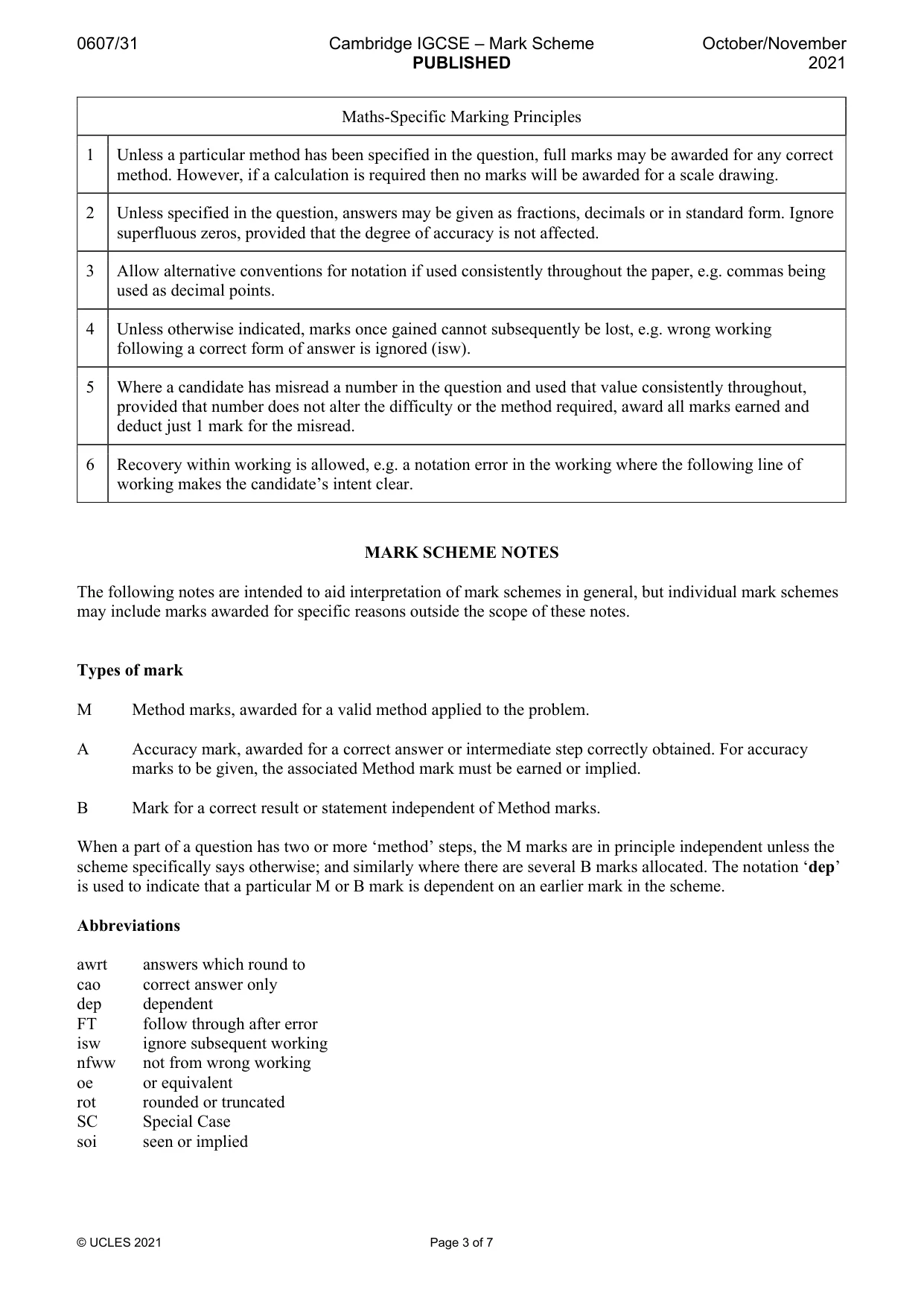 Mark scheme, page 3 of 7
