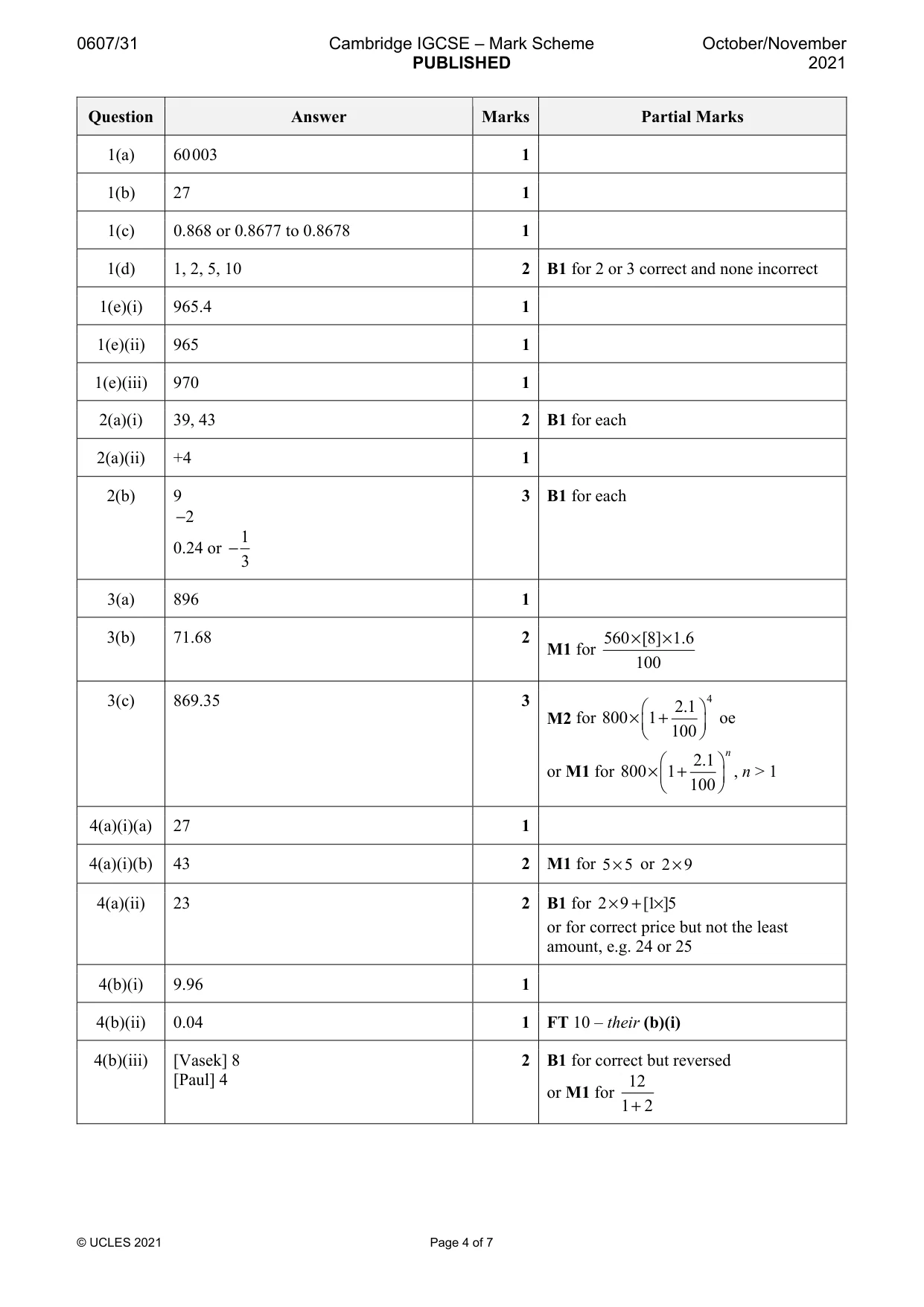 Mark scheme, page 4 of 7
