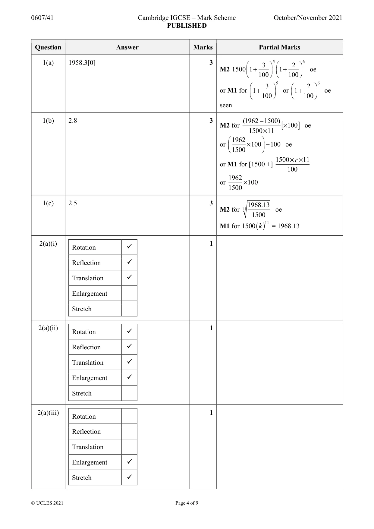 Mark scheme, page 4 of 9