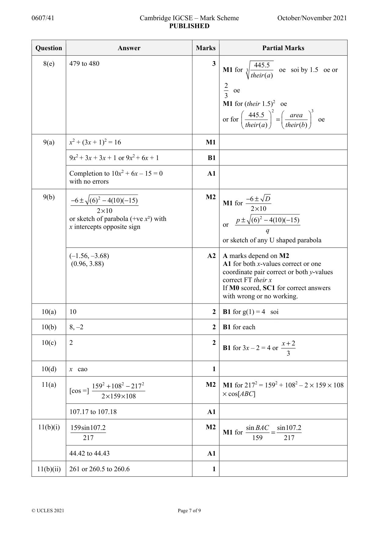 Mark scheme, page 7 of 9