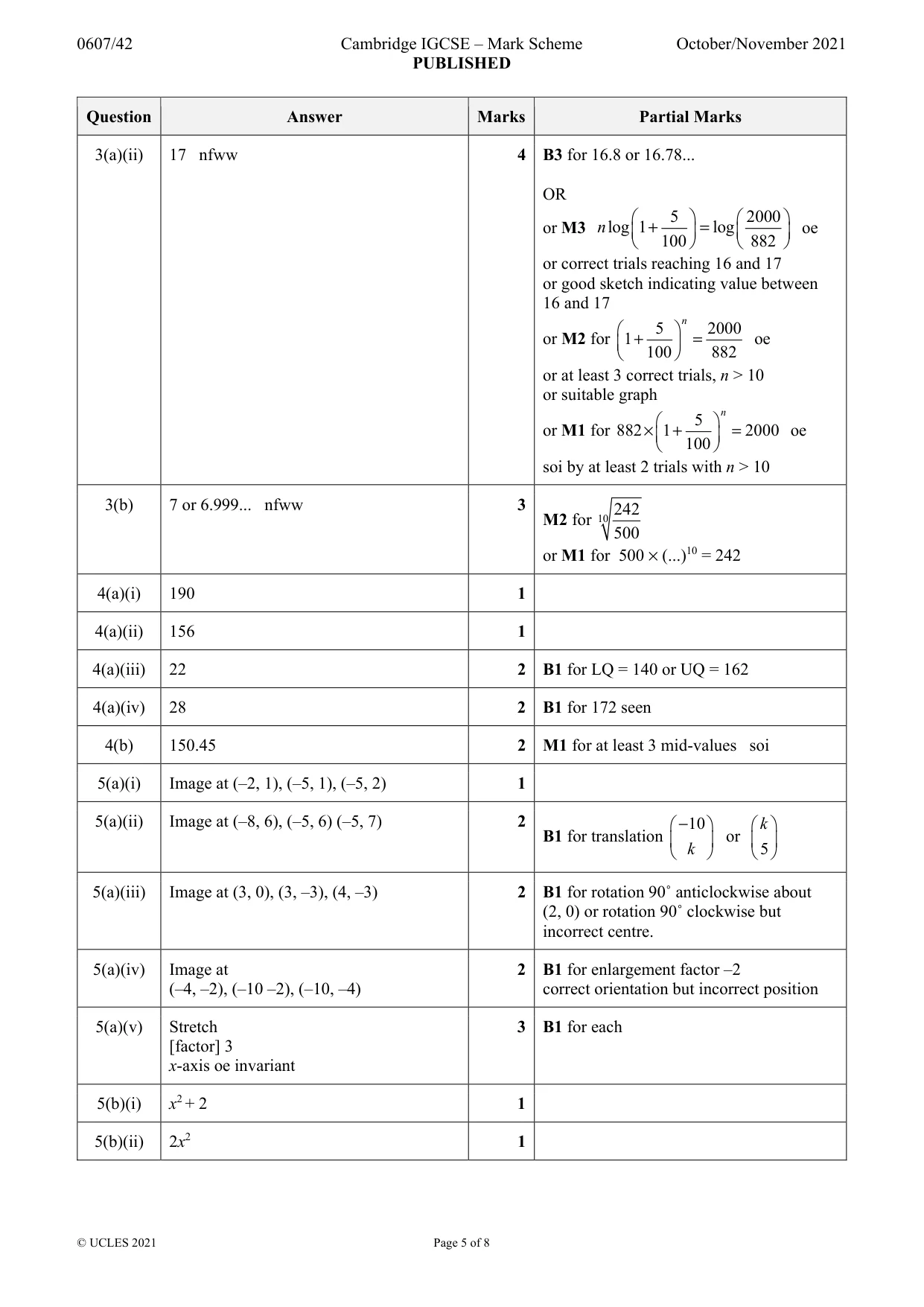 Mark scheme, page 5 of 8