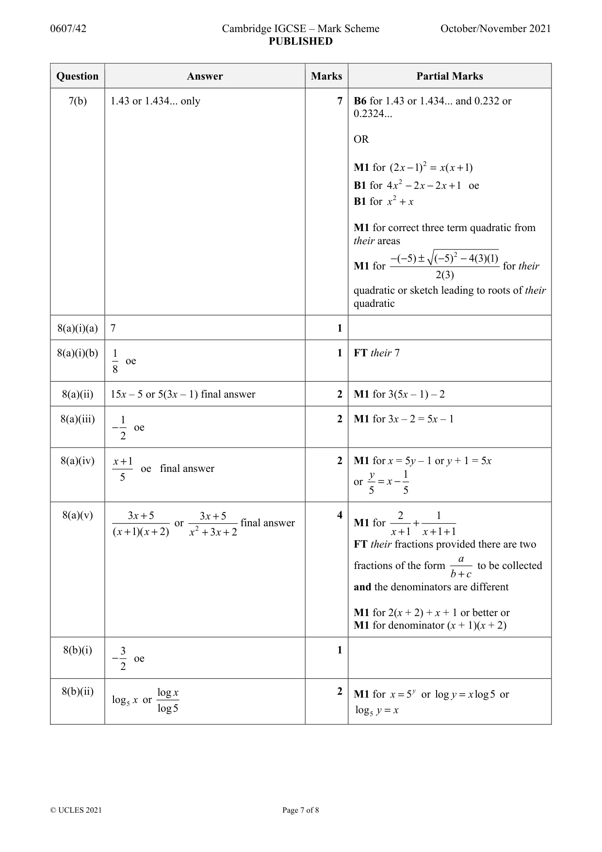Mark scheme, page 7 of 8