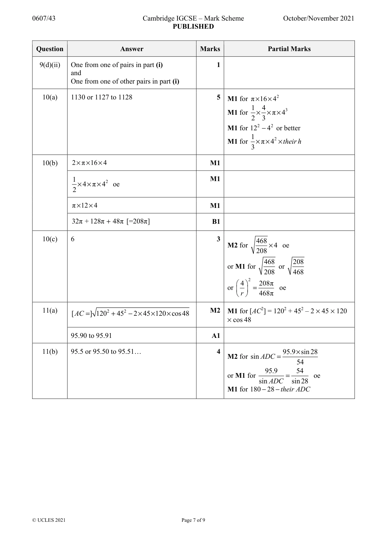 Mark scheme, page 7 of 9