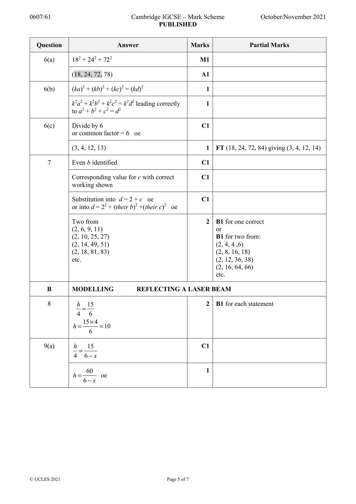Mark scheme, page 5 of 7