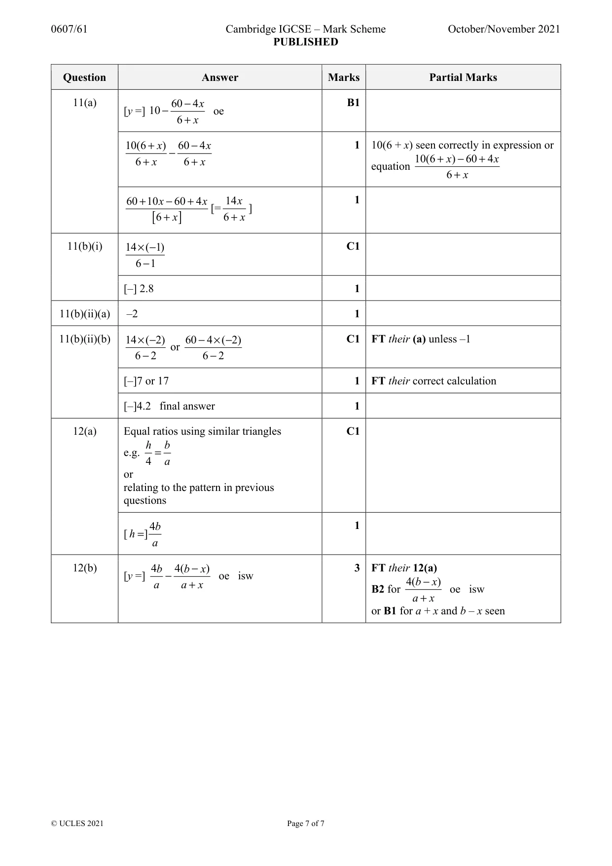 Mark scheme, page 7 of 7