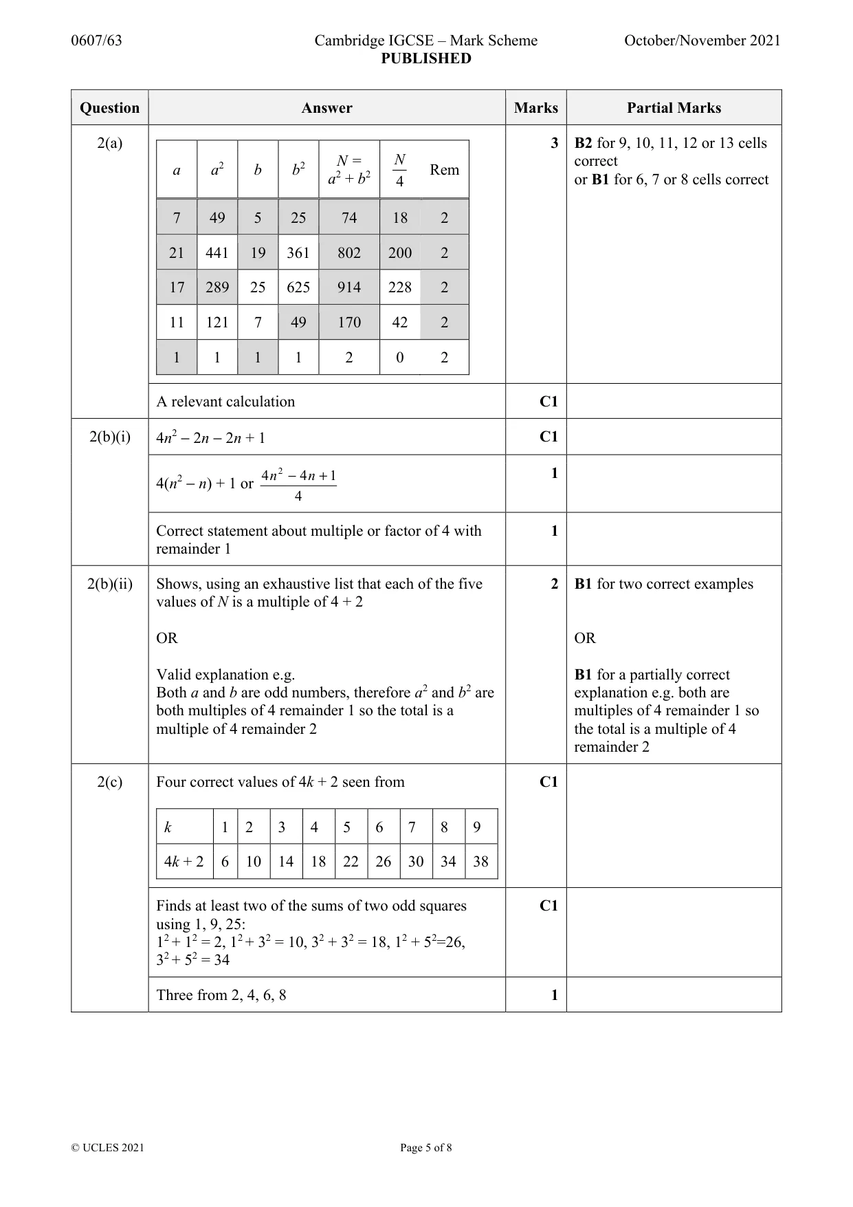 Mark scheme, page 5 of 8