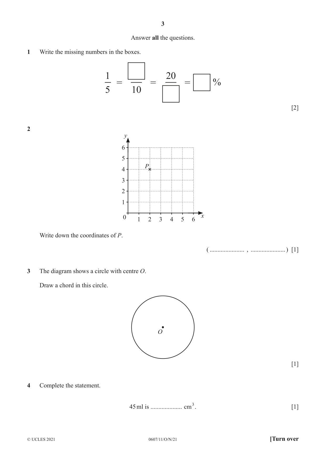 Cambridge IGCSE Mathematics - International 0607 2021 Oct/Nov Paper 1 · Variant 1 question paper, page 3 of 8