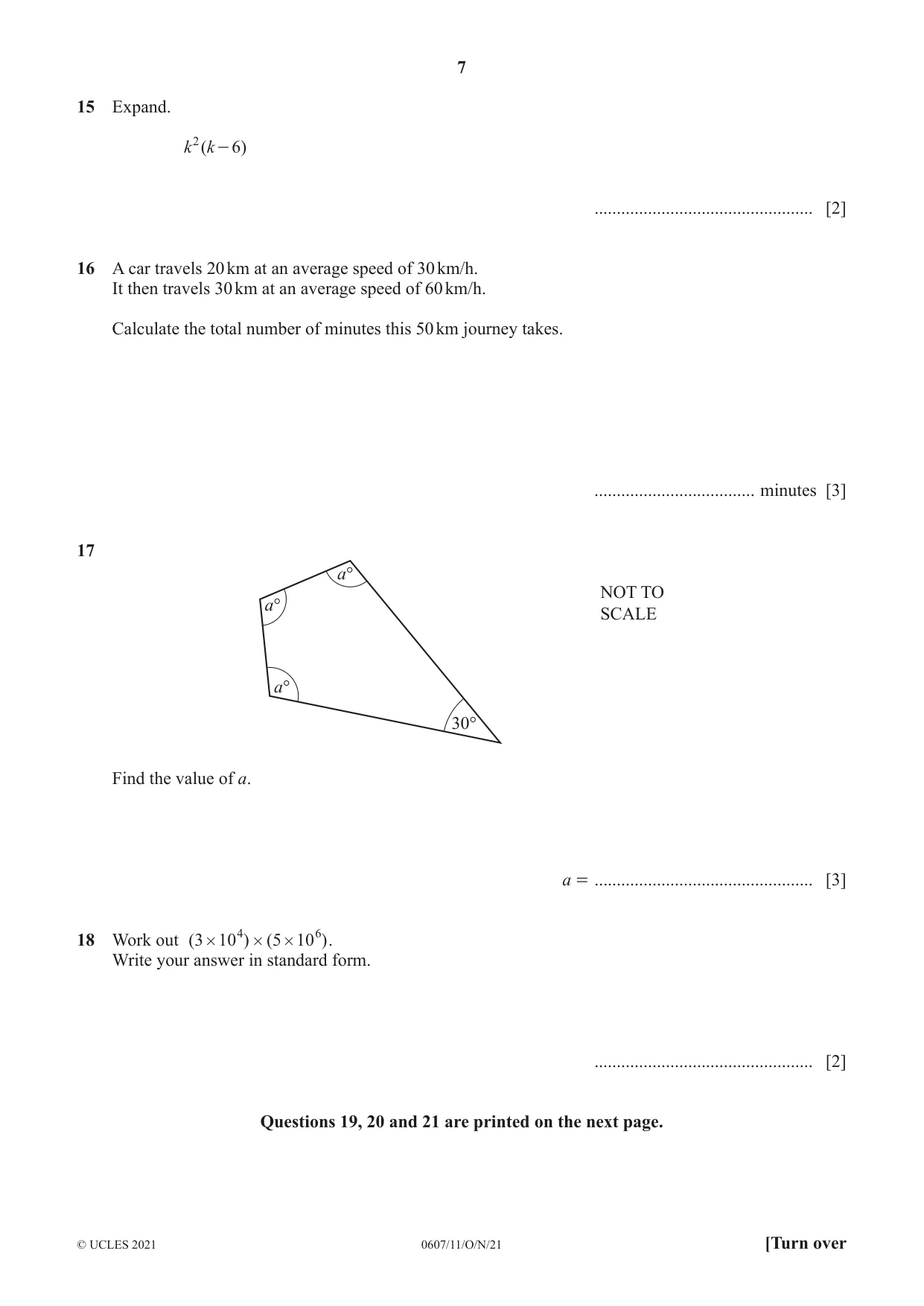 Cambridge IGCSE Mathematics - International 0607 2021 Oct/Nov Paper 1 · Variant 1 question paper, page 7 of 8