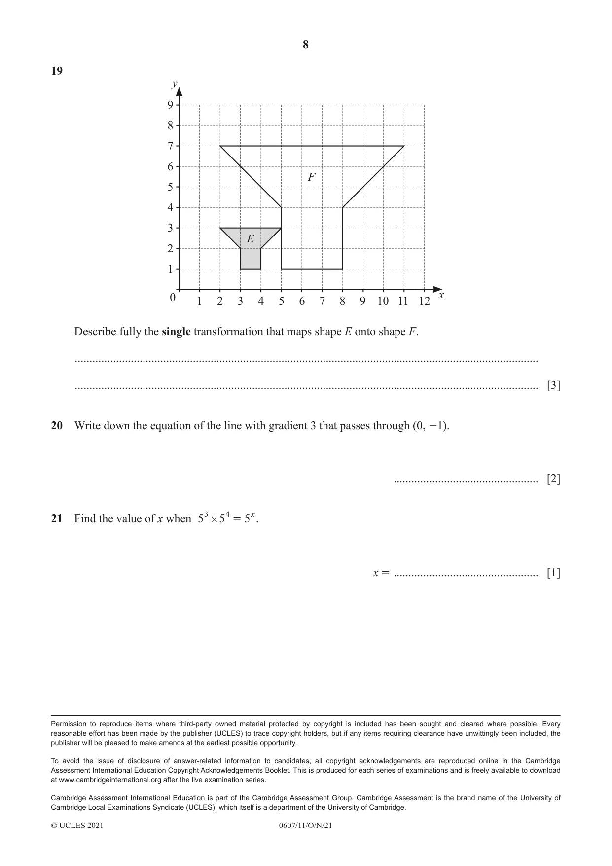 Cambridge IGCSE Mathematics - International 0607 2021 Oct/Nov Paper 1 · Variant 1 question paper, page 8 of 8