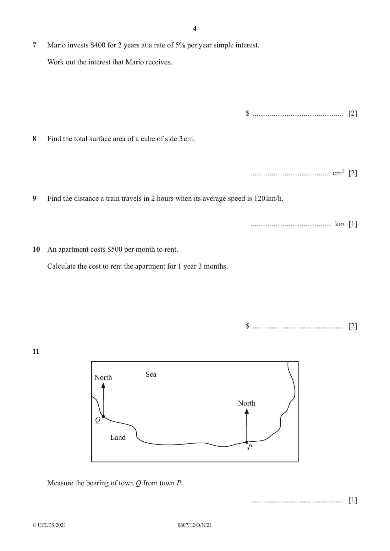 Cambridge IGCSE Mathematics - International 0607 2021 Oct/Nov Paper 1 · Variant 2 question paper, page 4 of 8