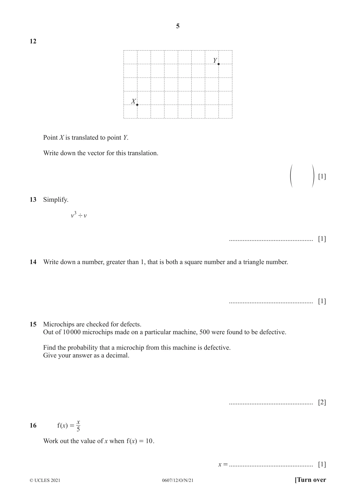 Cambridge IGCSE Mathematics - International 0607 2021 Oct/Nov Paper 1 · Variant 2 question paper, page 5 of 8